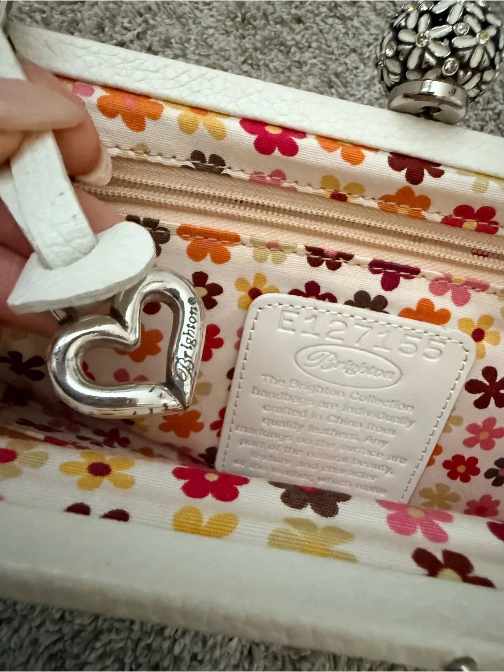 Brighton White Perforated Shoulder Bag/Clutch with Silver Chain